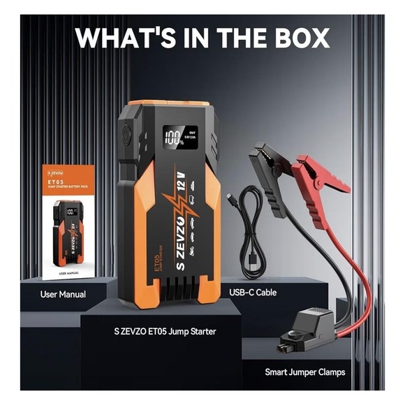 S ZEVZO ET05 3000A 12V Jump Starter Power Bank USB 7L Gas 5.5L Diesel Booster - Picture 7 of 16